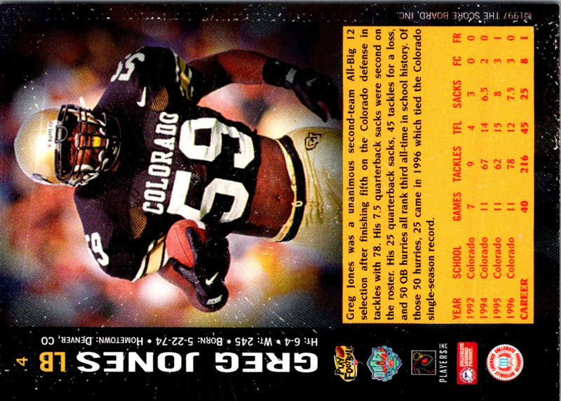 1997 Score Board NFL Rookies Greg Jones