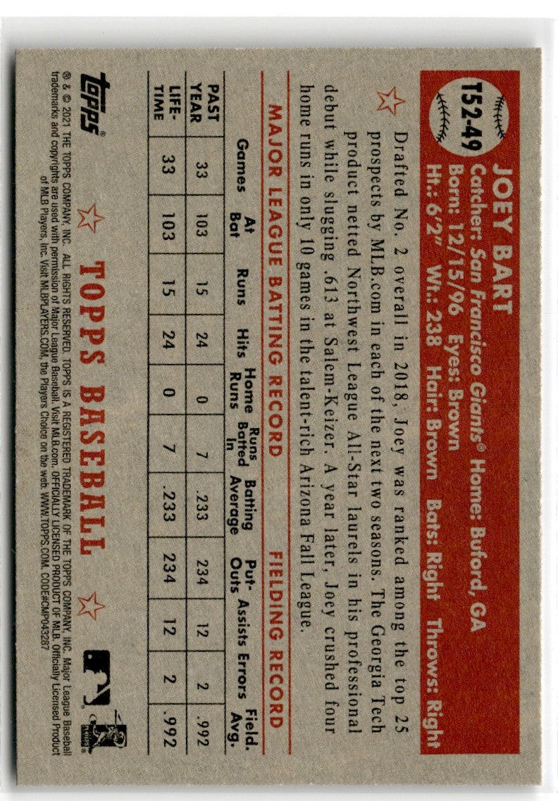 2021 Topps 1952 Redux Joey Bart