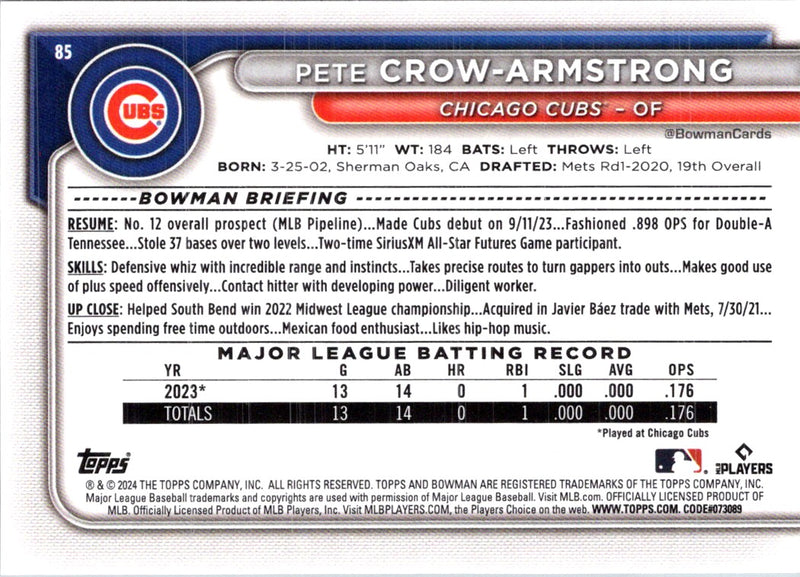 2024 Bowman Green Pattern Pete Crow-Armstrong