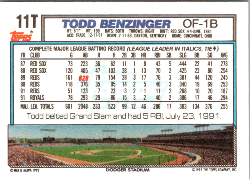 1992 Topps Traded Todd Benzinger