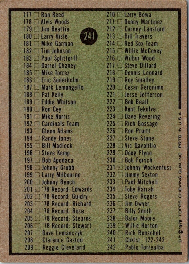 1979 Topps Checklist 122-242