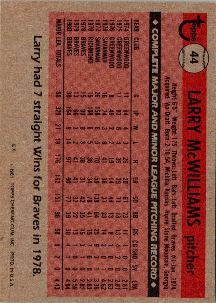 1981 Topps Larry McWilliams