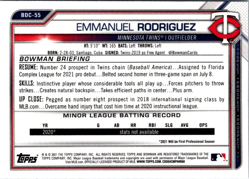 2021 Bowman Draft Chrome Emmanuel Rodriguez