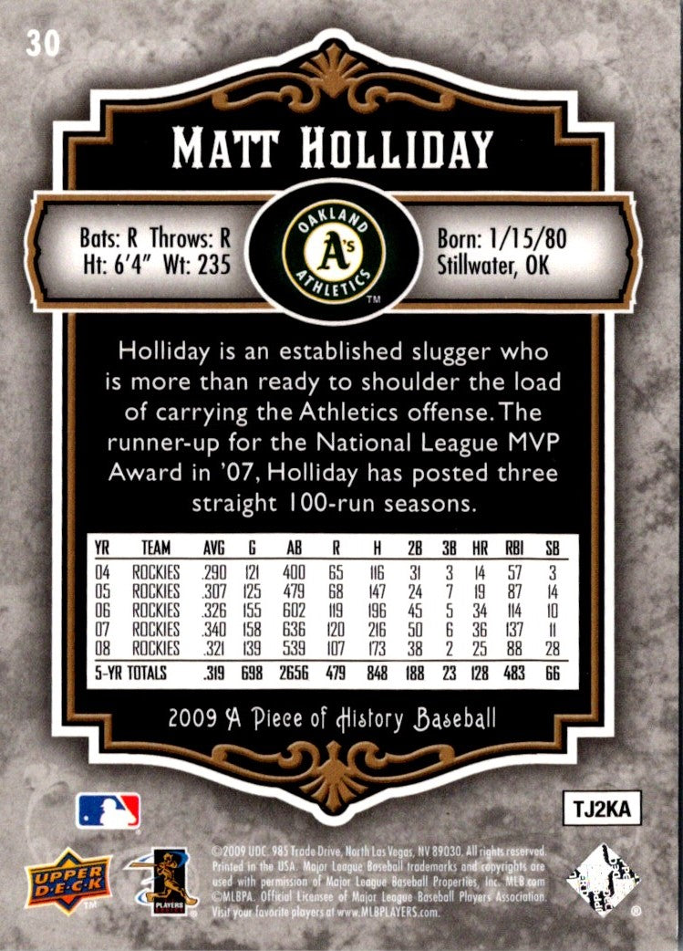 2009 Upper Deck A Piece of History Matt Holliday