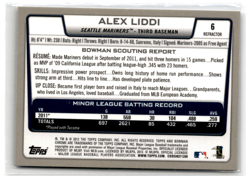 2012 Bowman Chrome Alex Liddi