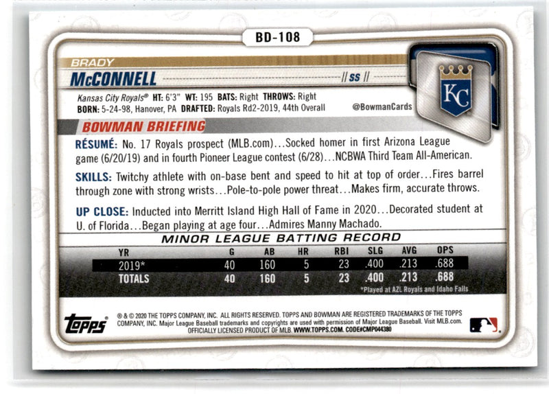 2020 Bowman Draft 1st Edition Sky Blue Brady McConnell