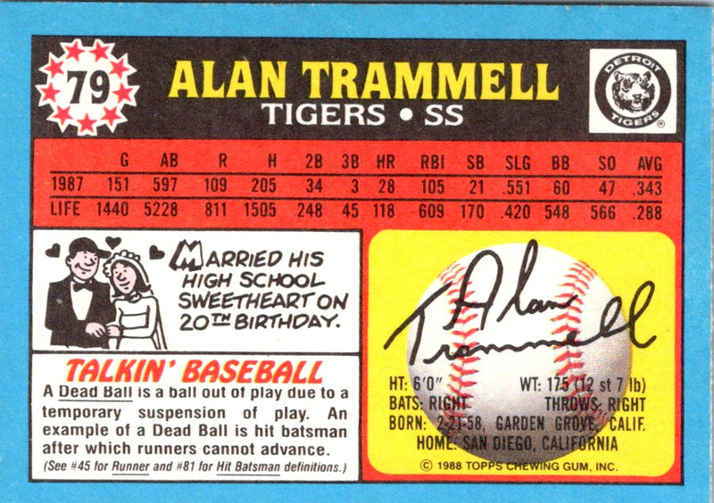 1988 Star Platinum Alan Trammell