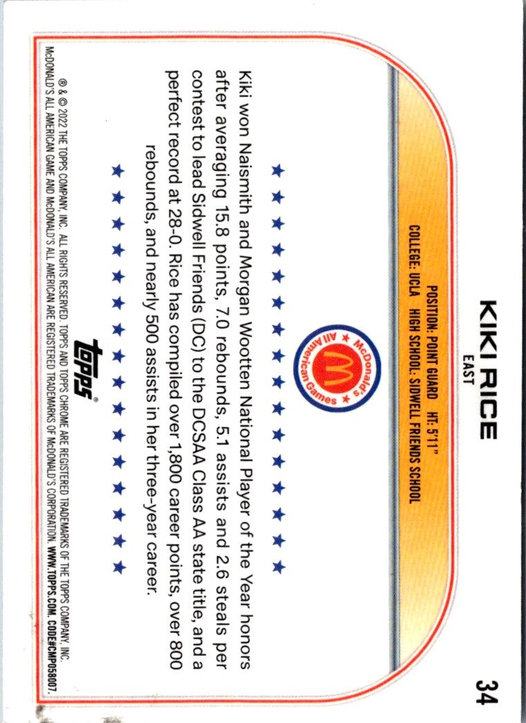 2022 Topps Chrome McDonald's All American Kiki Rice