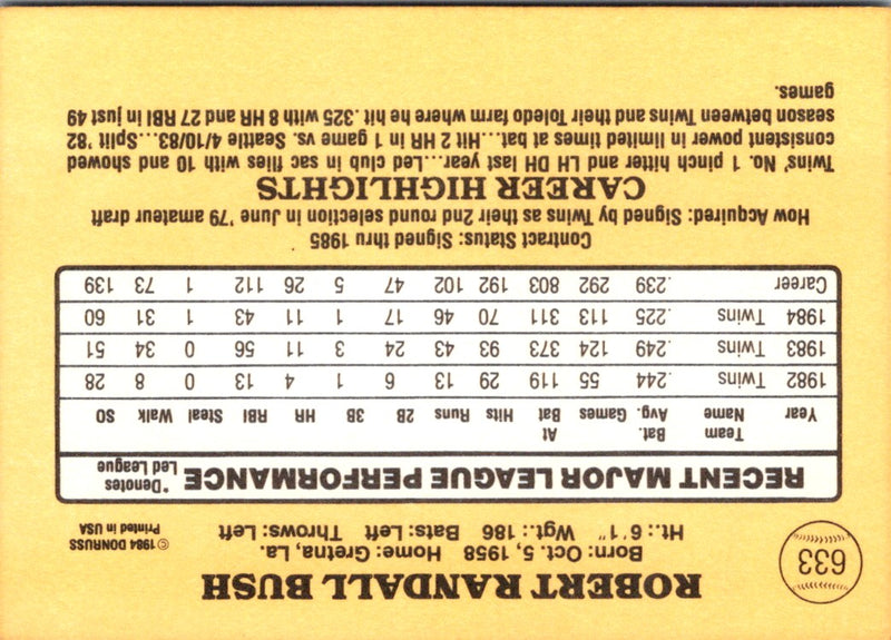 1985 Donruss Randy Bush