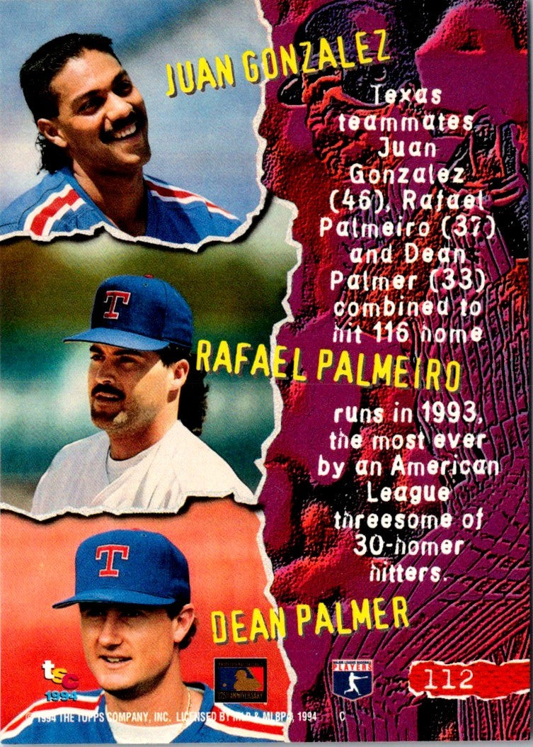 1994 Stadium Club Juan Gonzalez/Rafael Palmeiro/Dean Palmer