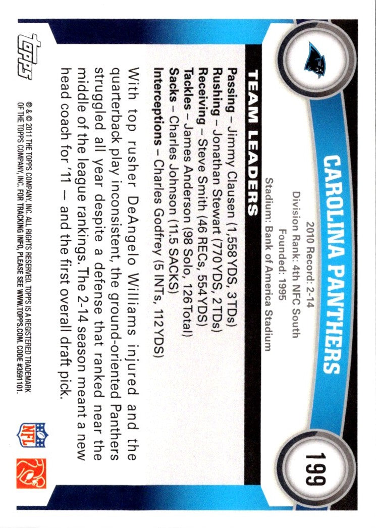2011 Topps Carolina Panthers (Jonathan Stewart/Jeremy Shockey)