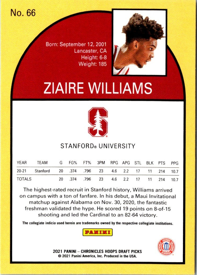 2021 Panini Chronicles Draft Picks Ziaire Williams