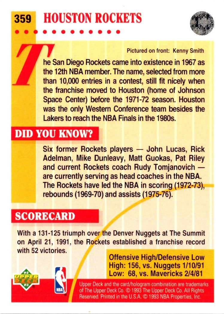 1992 Upper Deck Houston Rockets