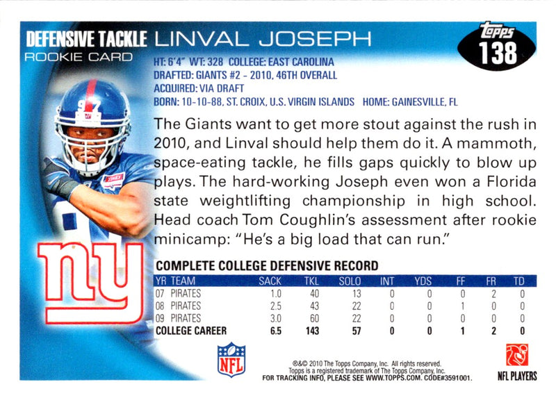 2010 Topps Linval Joseph