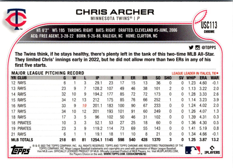 2022 Topps Chrome Update Chris Archer