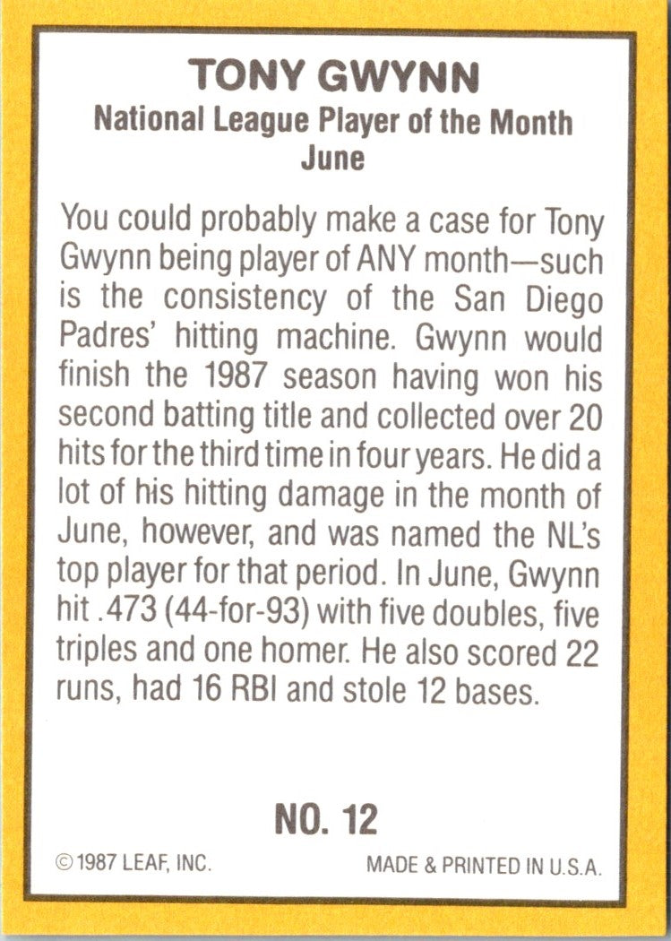 1987 Donruss Highlights Tony Gwynn