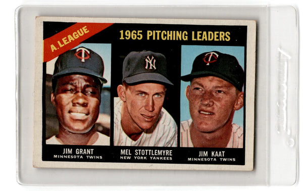 1966 Topps AL 1965 Pitching Leaders - Jim Grant/Mel Stottlemyre/Jim Kaat LL #224 EX