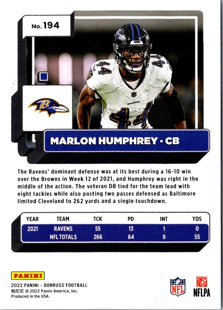 2022 Donruss Blue Press Proof Marlon Humphrey