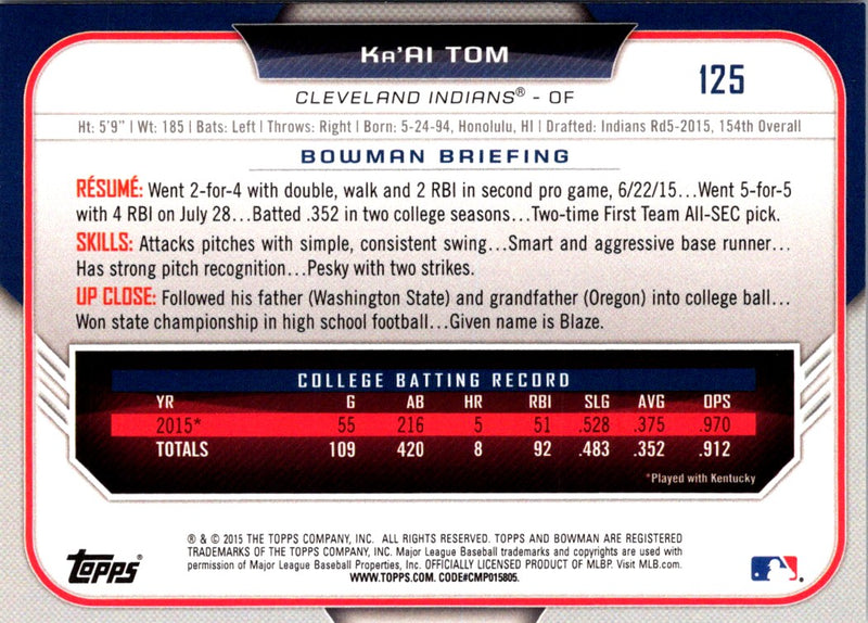 2015 Bowman Draft Picks & Prospects Ka'Ai Tom