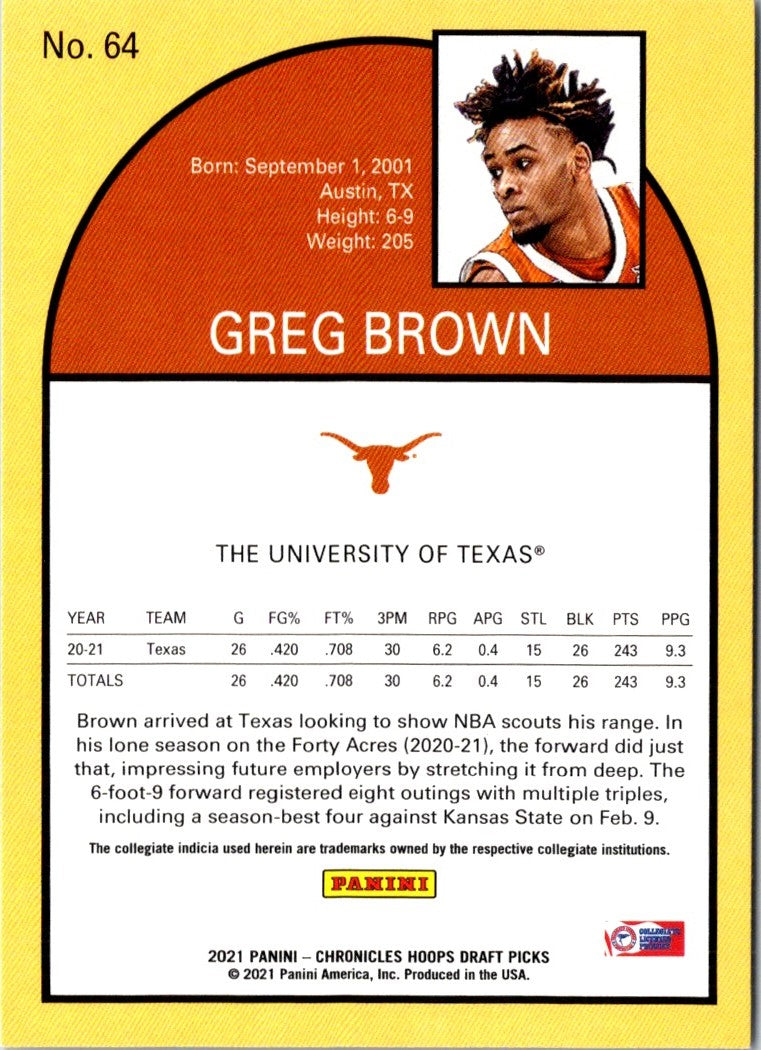 2021 Panini Chronicles Draft Picks Orange Greg Brown III