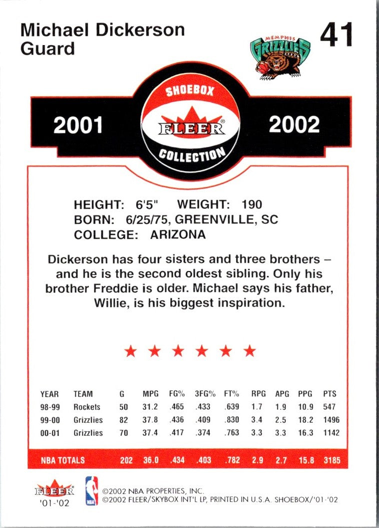 2001 Fleer Shoebox Michael Dickerson