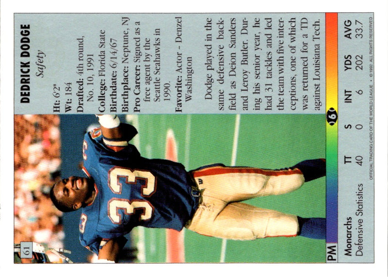 1992 Ultimate WLAF Dedrick Dodge