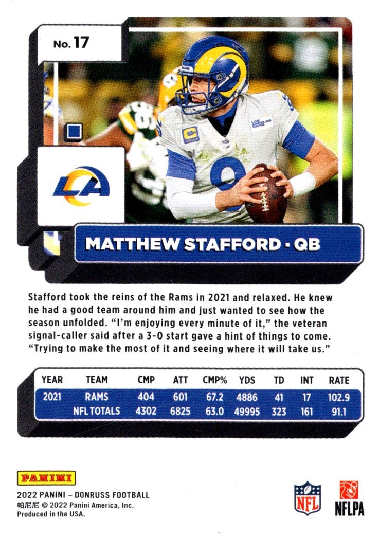 2022 Donruss Blue Press Proof Matthew Stafford