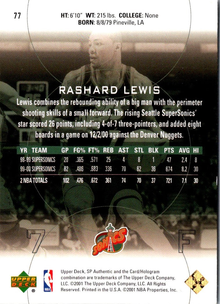 2001 Upper Deck Rashard Lewis