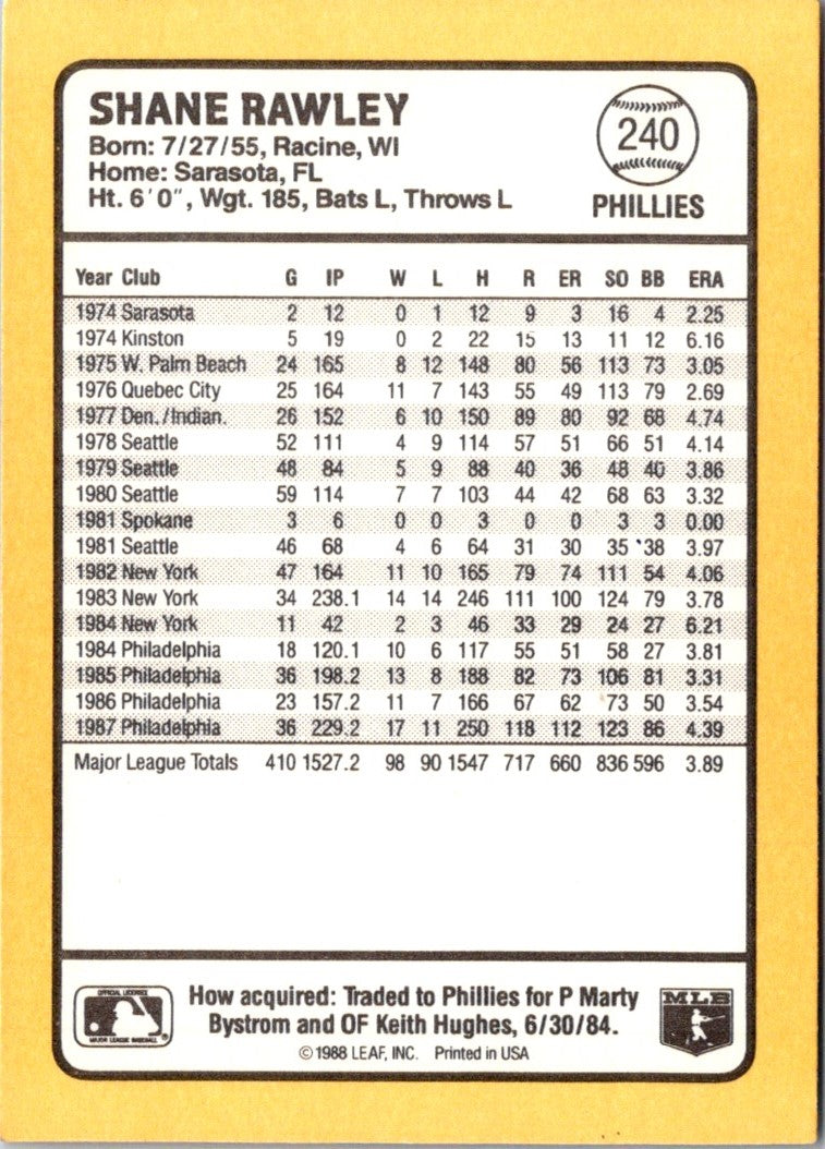 1988 Donruss Baseball's Best Shane Rawley