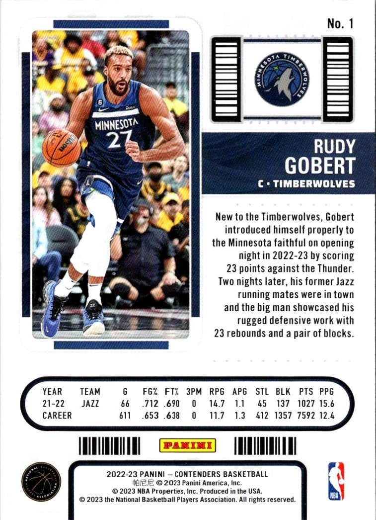 2022 Panini Contenders Season Ticket Rudy Gobert