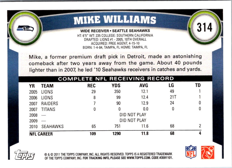 2011 Topps Mike Williams