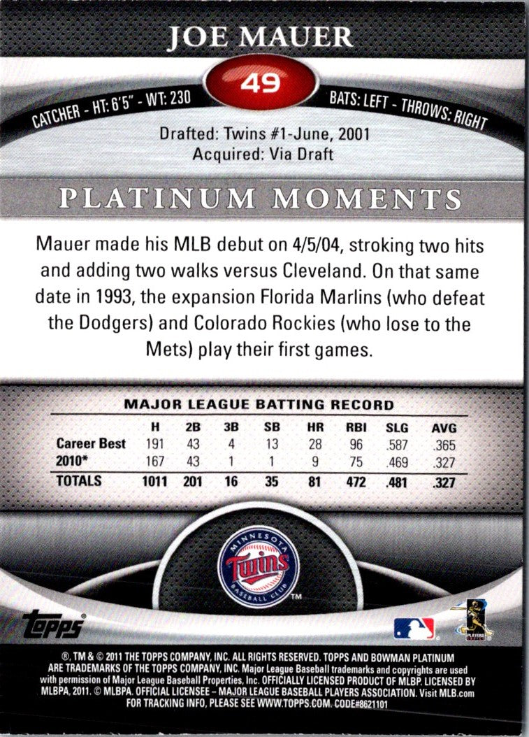 2011 Bowman Platinum Joe Mauer