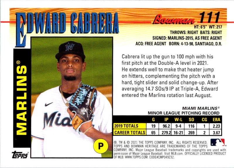 2021 Bowman Heritage Edward Cabrera