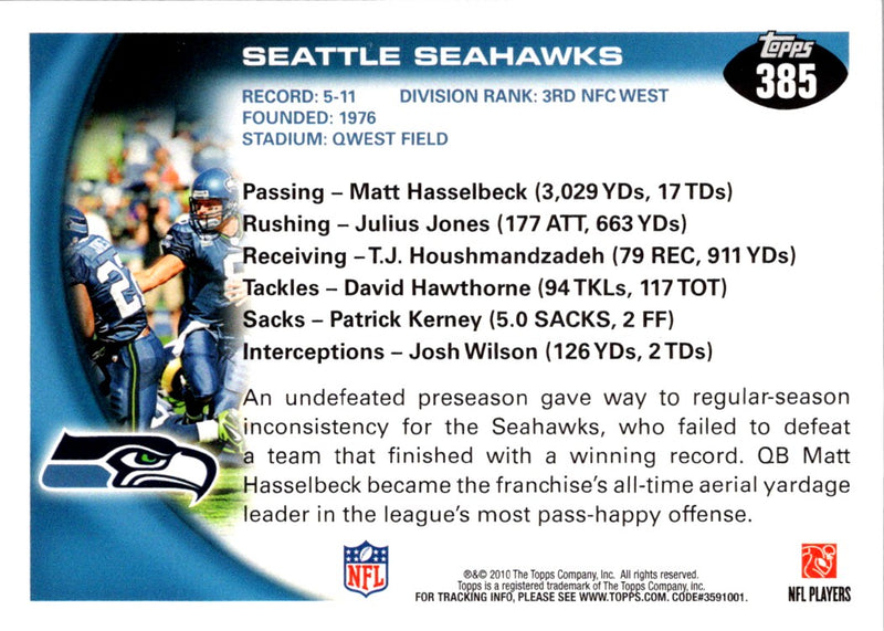 2010 Topps Seattle Seahawks