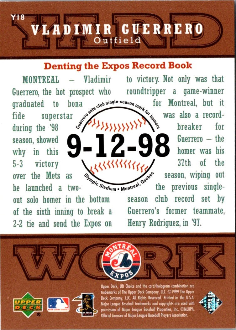 1999 UD Choice Yardwork Vladimir Guerrero