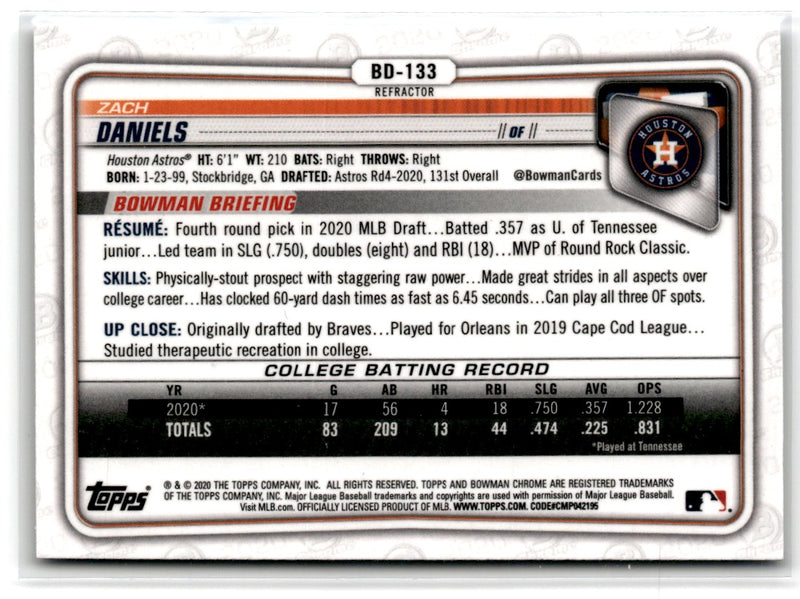 2020 Bowman Draft Chrome Zach Daniels