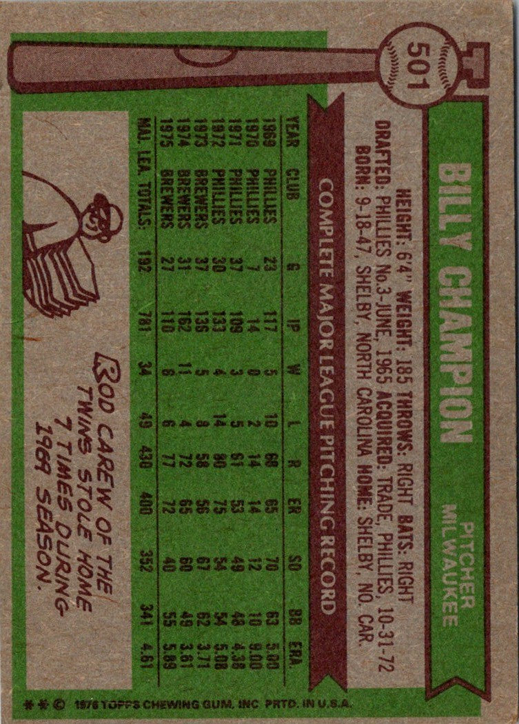 1976 Topps Billy Champion