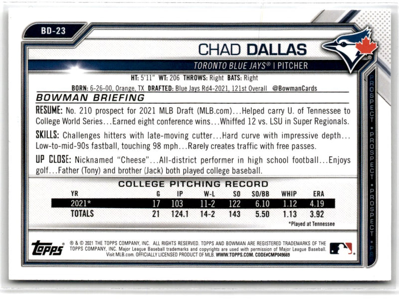 2021 Bowman Draft Chad Dallas