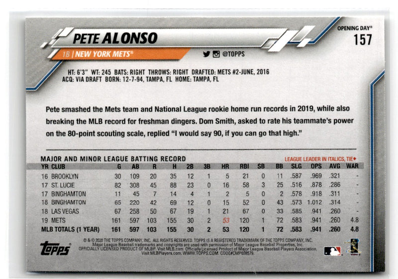 2020 Topps Opening Day Edition Pete Alonso