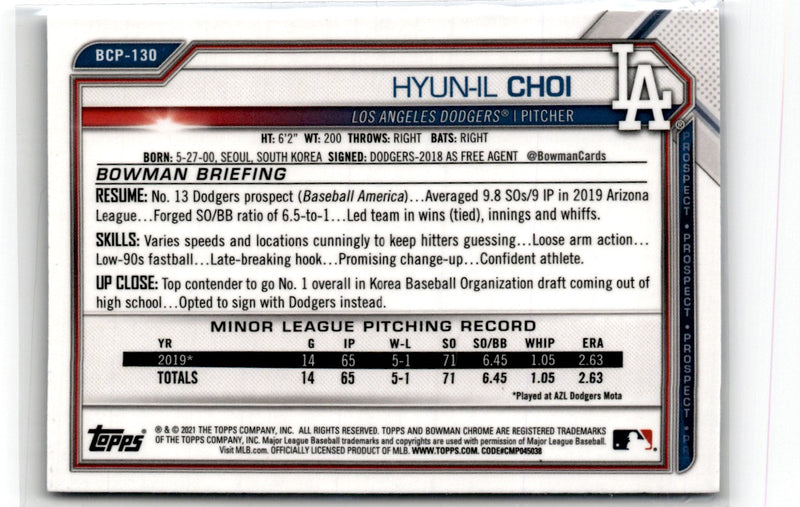 2021 Bowman Draft Chrome Sapphire Hyun-il Choi