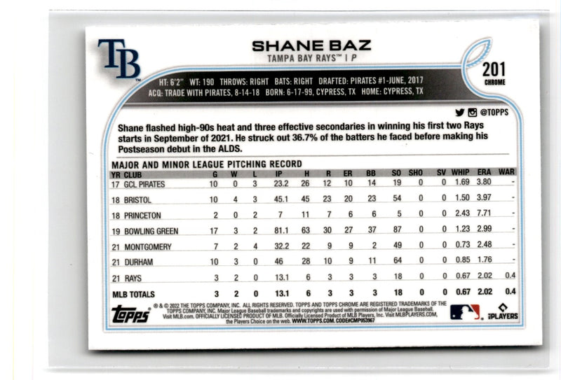 2022 Topps Chrome Shane Baz