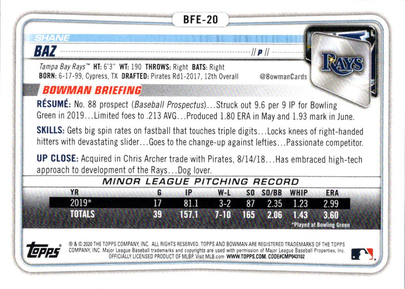 2020 Bowman 1st Edition Shane Baz