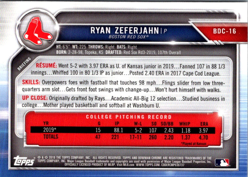 2019 Bowman Draft Chrome Ryan Zeferjahn