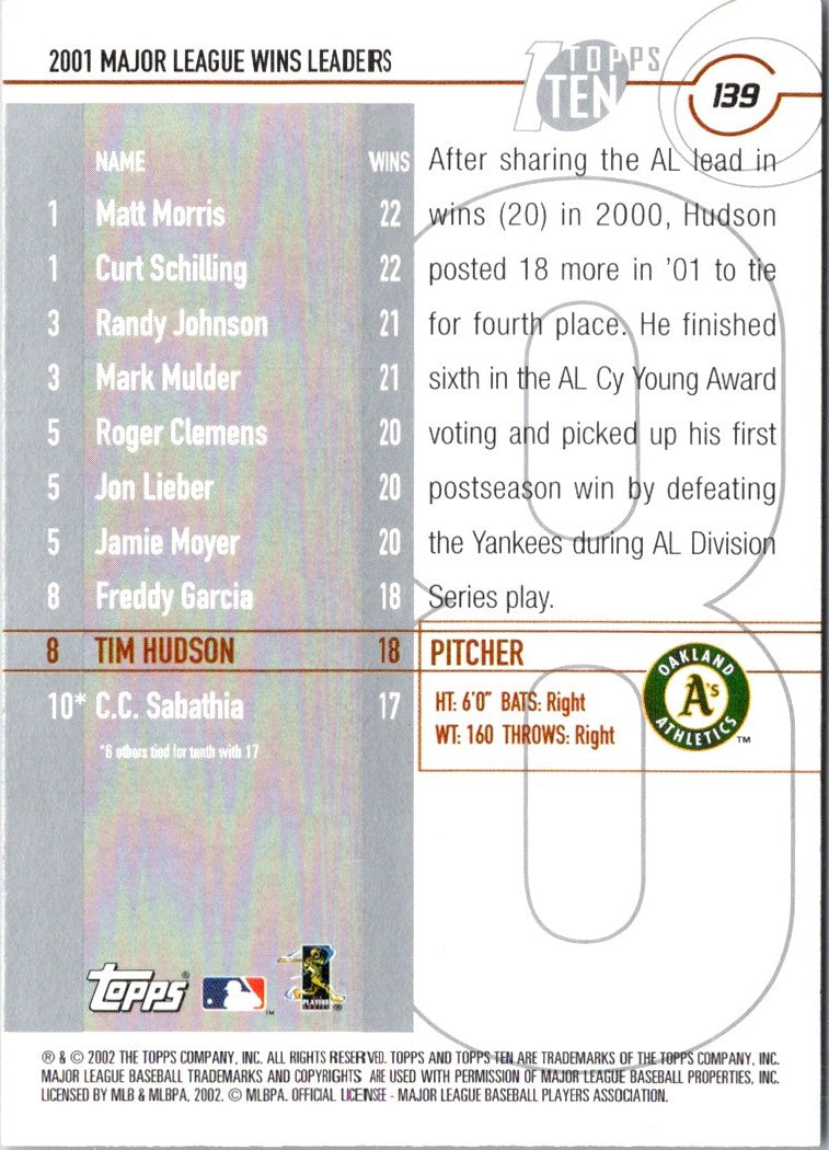 2002 Topps Ten Tim Hudson