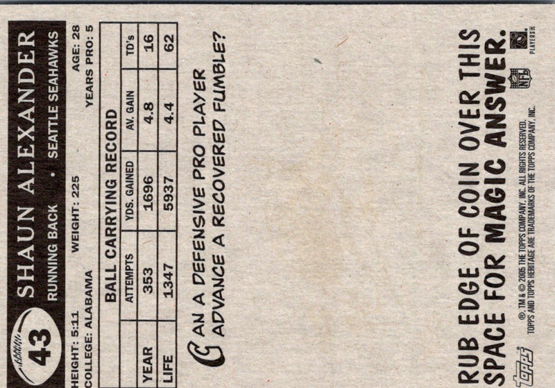 2005 Topps Draft Picks & Prospects Shaun Alexander