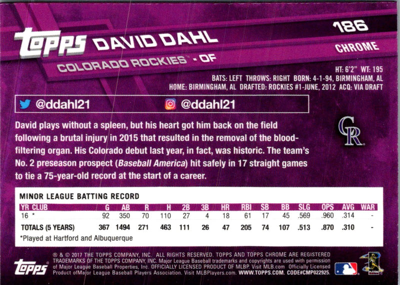 2017 Topps Chrome David Dahl