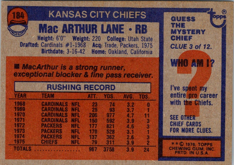 1976 Topps MacArthur Lane