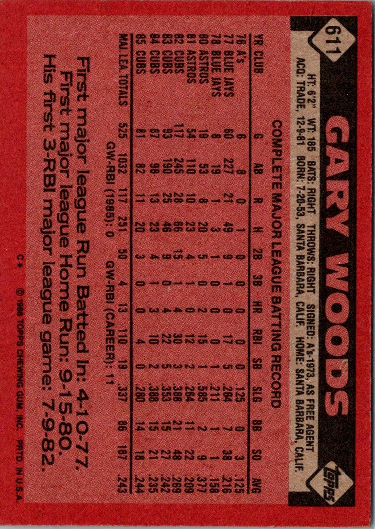 1986 Topps Gary Woods