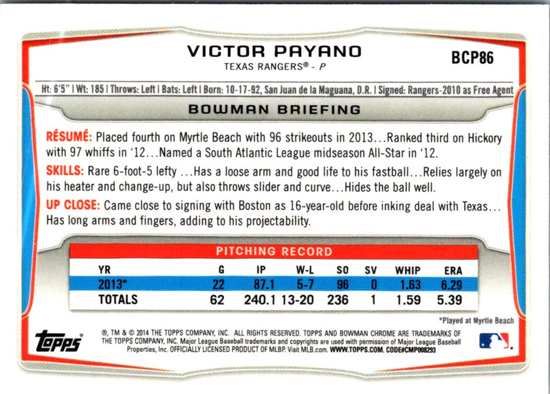 2014 Bowman Chrome Prospects Victor Payano