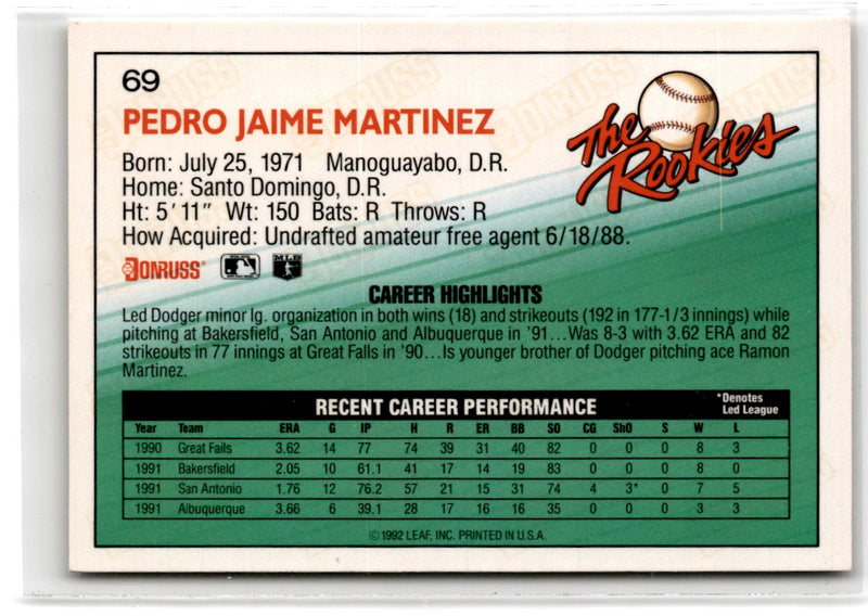 1992 Donruss The Rookies Pedro Martinez